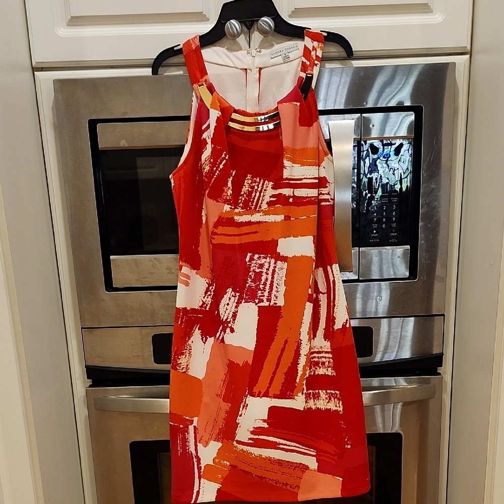 Sandra Darren Vibrant Red and Orange Mini Dress